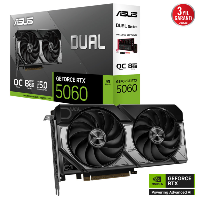 Asus RTX 5060 Dual OC Edition DUAL-RTX5060-O8G 128 Bit GDDR7 8GB Ekran Kartı - 1