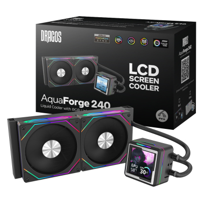 Dragos AquaForge 240 Intel-AMD 240MM LCD Ekranlı ARGB Siyah Sıvı Soğutucu - 1