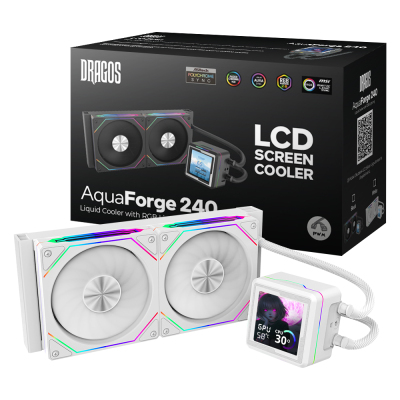Dragos AquaForge 240 Intel-AMD 240MM LCD Ekranlı ARGB Beyaz Sıvı Soğutucu - 1