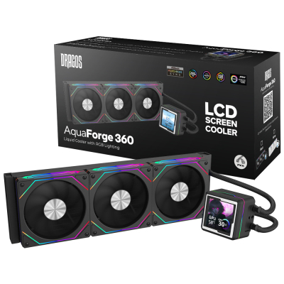 Dragos AquaForge 360 Intel-AMD 360MM LCD Ekranlı ARGB Siyah Sıvı Soğutucu - 1