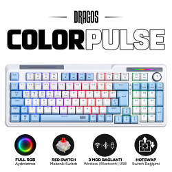 Dragos ColorPulse Mavi Beyaz Red Switch Hotswap Şarjlı USB Wireless Bluetooth Full RGB Mekanik Oyuncu Klavyesi - Dragos