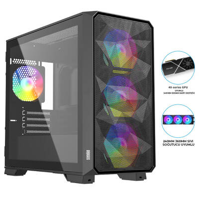 Dragos Diamond 4x ARGB Fan USB 3.0 600W 80+ Plus Mesh Tempered Glass mATX Oyuncu Bilgisayar Kasası - 1