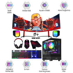 Turbox Tx4010 Ryzen 5 5500 16GB DDR4 512GB NVMe 4GB RX550 GDDR5 23.6 75Hz DUAL Curved Oem Paket - Turbox