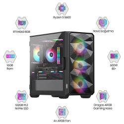 Dragos DRx5245 Ryzen 5 5600 16GB Ram 512GB M.2 NVMe SSD 8GB RTX4060 Ekran Kartı Oem Paket - Dragos