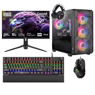 Dragos DRx6753 Ryzen 7 5700x3D 16GB Ram 1TB M.2 NVMe 8GB RTX4060Ti 27 İnç 240Hz Curved Sıvı Soğutmalı Oyun Hazır Sistem - 1