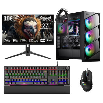 Dragos DRx6757 Ryzen 7 5700x3D 16GB Ram 1TB M.2 NVMe 12GB RTX4070 Super 27 İnç 240Hz Curved Sıvı Soğutmalı Oyun Hazır Sistem - 1