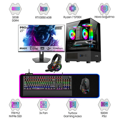 Dragos DRx6885 Ryzen 7 5700X 32GB Ram 1TB NVMe ASUS RTX3050 27 inç 200HZ Pivot Monitör Oem Paket - 1