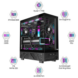 Dragos DRx7129 Ryzen 7 7700 32GB DDR5 Ram 1TB NVMe 8GB RTX4060 Oem Paket - 1