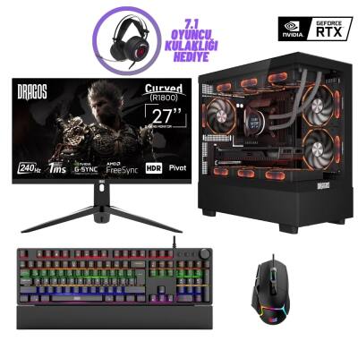 Dragos DRx7229 i7 14700K 32GB DDR5 Ram 1TB NVMe 8GB RTX4060 27 İnç 240Hz Curved Sıvı Soğutmalı Oyun Hazır Sistem - 1