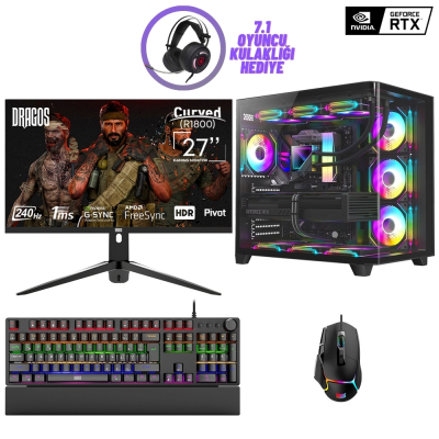 Dragos DRx7245 Ryzen 7 5700X 32GB Ram 1TB NVMe 8GB RTX4060 27 İnç 240Hz Curved Sıvı Soğutmalı Oyun Hazır Sistem - 1