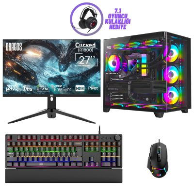 Dragos DRx7335 i7 14700K 32GB DDR5 Ram 1TB NVMe 8GB RTX4060 27 İnç 240Hz Curved Oyun Hazır Sistem - 1