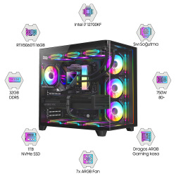 Dragos DRx7438 i7 12700KF 32GB DDR5 Ram 1TB NVMe SSD 16GB RTX5060Ti Oem Paket - 1