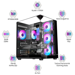 Dragos DRx7933 Ryzen 7 5700X 32GB Ram 1TB M2 NVMe SSD 8GB RTX5060 Oyuncu Hazır Sistem - Dragos