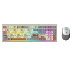 Everest KM-78 Rena Krem/Gri/Kahve Kablosuz 2.4 + BT RGB Aydınlatmalı Sessiz Q Klavye Mouse Set - Everest