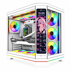 GameTech Vision LCD V2 Type-C 400mm VGA Destekli ATX/M-ATX/ITX Beyaz Oyuncu Kasası - Gametech