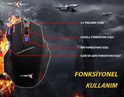 Turbox EpicBeast TR-X7 3200Dpi Usb Kablolu Mavi Siyah Gaming Optik Mouse + Pad Hediyeli - 6