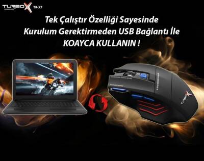 Turbox EpicBeast TR-X7 3200Dpi Usb Kablolu Mavi Siyah Gaming Optik Mouse + Pad Hediyeli - 7