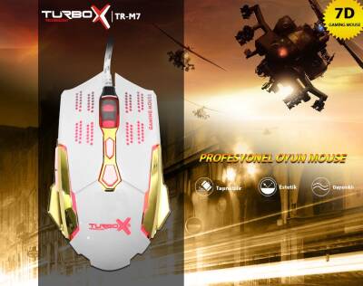 Turbox RareClass TR-X7 3200Dpi Usb Kablolu Beyaz Gaming Optik Mouse - 3