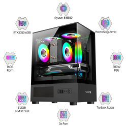 Turbox Aqua Ryzen 5 5500 16GB Ram 512GB NVMe ASUS RTX3050 Oem Paket - Dragos