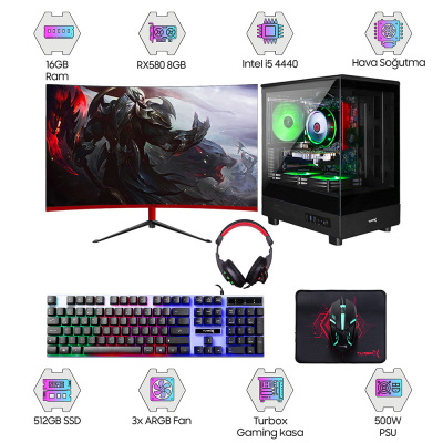 Turbox Tx6008 i5 4440 16GB Ram 512GB SSD 8GB RX580 23.6 75Hz Curved Oem Paket - 1