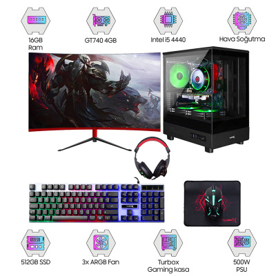 Turbox Tx6009 i5 4440 16GB Ram 512GB SSD 4GB GT740 23.6 75Hz Curved Oem Paket - 1